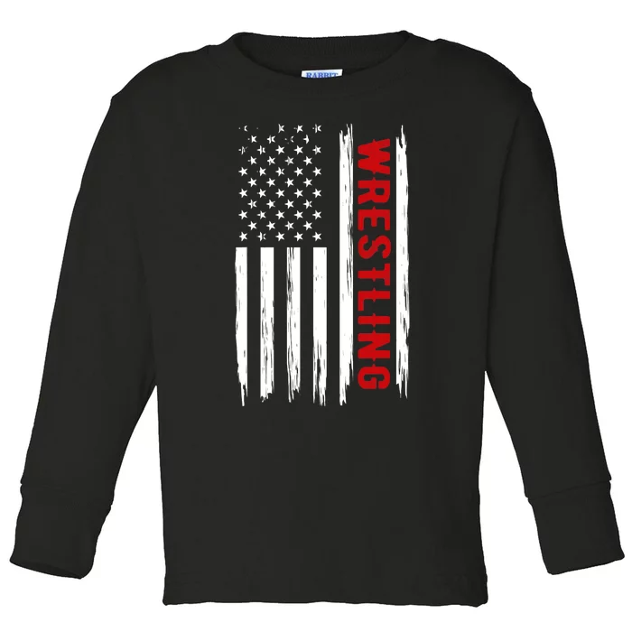 Wrestling American USA Flag Funny Wrestle Boy Wrestling Toddler Long Sleeve Shirt