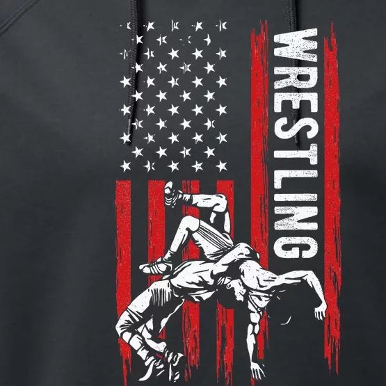 Wrestling American Usa Flag Funny Wrestle Wrestling Performance Fleece Hoodie