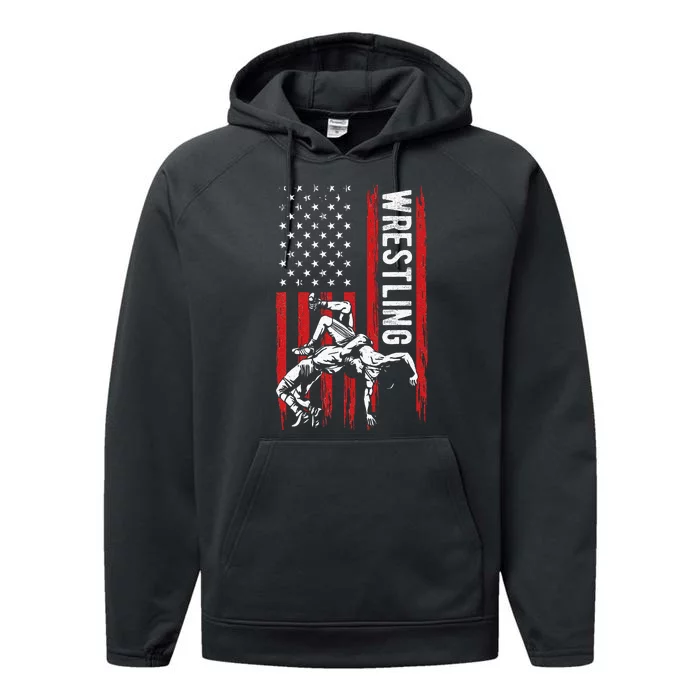 Wrestling American Usa Flag Funny Wrestle Wrestling Performance Fleece Hoodie