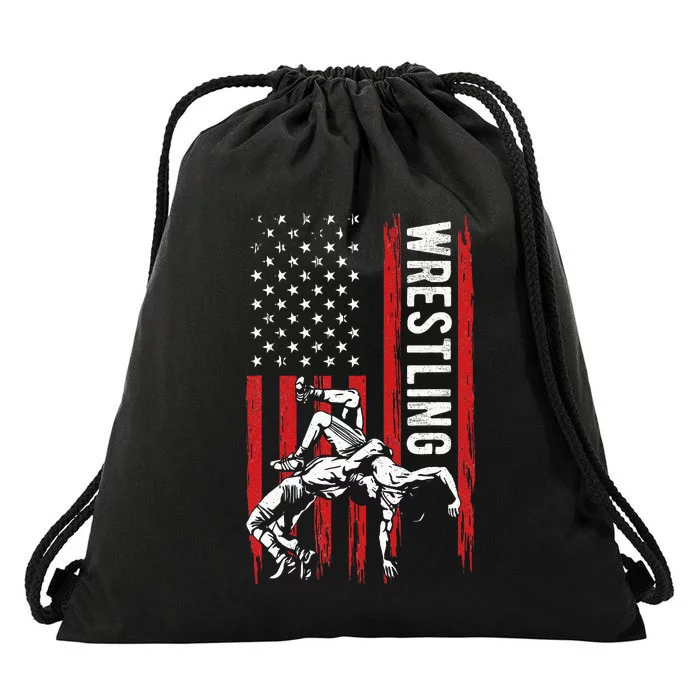 Wrestling American Usa Flag Funny Wrestle Wrestling Drawstring Bag