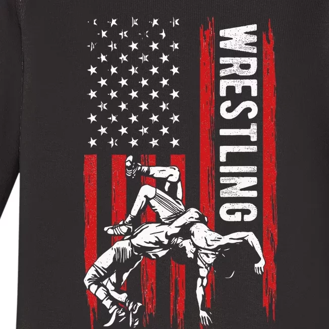 Wrestling American Usa Flag Funny Wrestle Wrestling Baby Long Sleeve Bodysuit