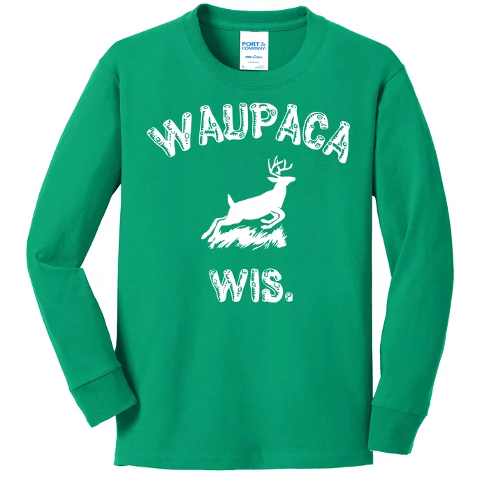 Waupaca Wis. Dustin Deer Kids Long Sleeve Shirt