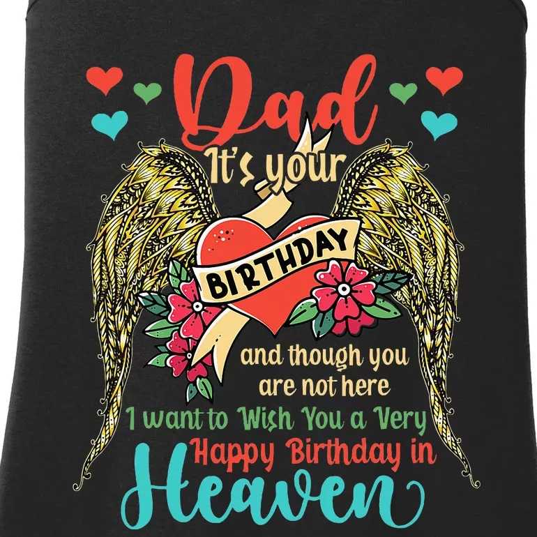 Wish A Very Happy Birthday Dad In Heaven Memorial Family Ladies Essential Tank