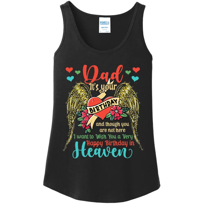 Wish A Very Happy Birthday Dad In Heaven Memorial Family Ladies Essential Tank