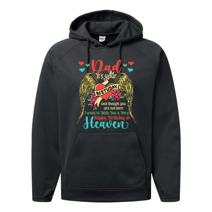 Wish A Very Happy Birthday Dad In Heaven Memorial Family Performance Fleece Hoodie