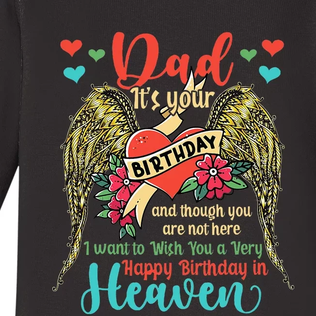 Wish A Very Happy Birthday Dad In Heaven Memorial Family Baby Long Sleeve Bodysuit