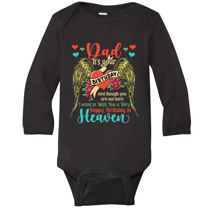 Wish A Very Happy Birthday Dad In Heaven Memorial Family Baby Long Sleeve Bodysuit