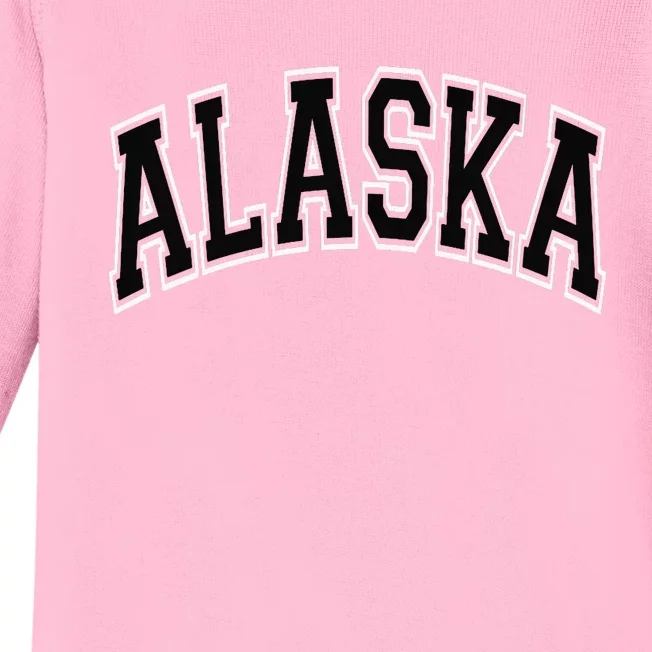 Wo Alaska Varsity Style Pink with Black Text Baby Long Sleeve Bodysuit