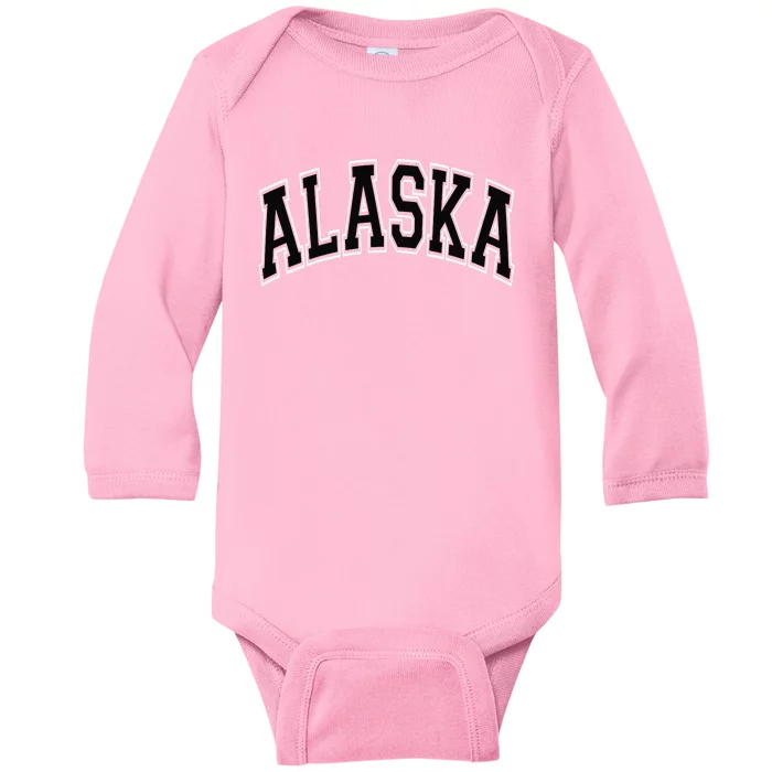 Wo Alaska Varsity Style Pink with Black Text Baby Long Sleeve Bodysuit