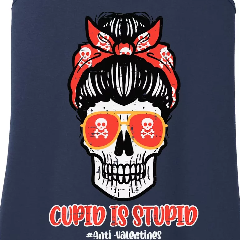 Wo Anti Valentines Day Cupid Is Stupid Skull Messy Bun Wo Ladies Essential Tank