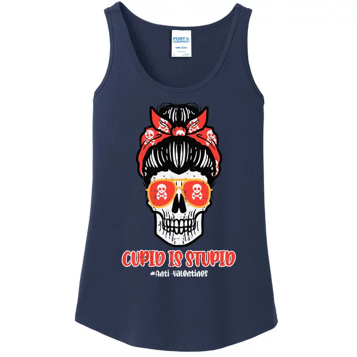 Wo Anti Valentines Day Cupid Is Stupid Skull Messy Bun Wo Ladies Essential Tank