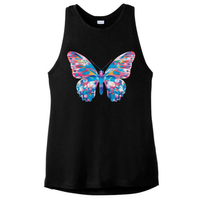 Wavy Colorful Butterfly Illustration Ladies Tri-Blend Wicking Tank