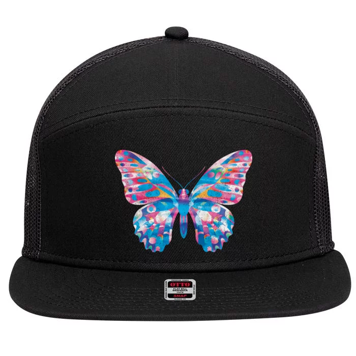 Wavy Colorful Butterfly Illustration 7 Panel Mesh Trucker Snapback Hat