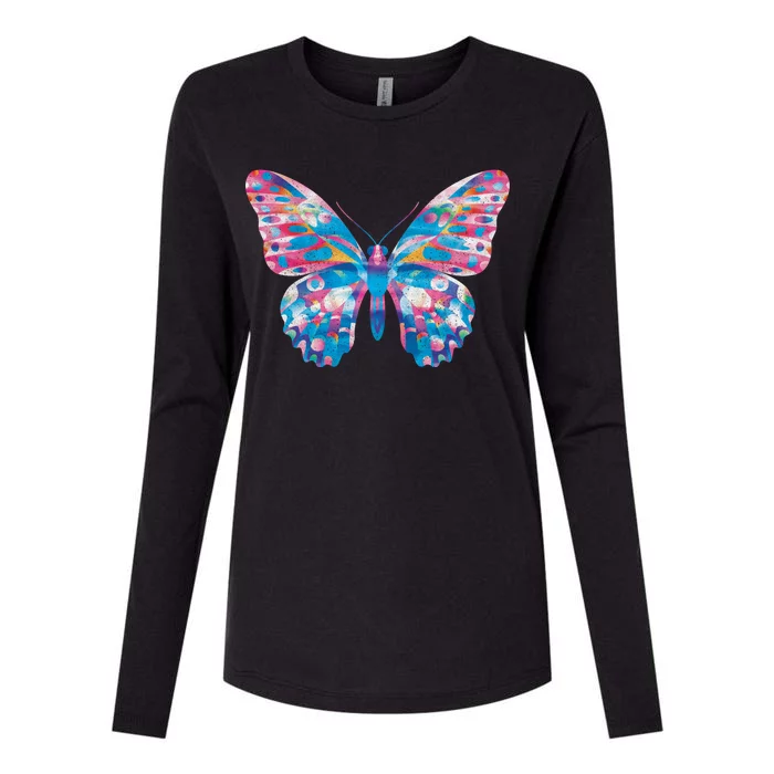 Wavy Colorful Butterfly Illustration Womens Cotton Relaxed Long Sleeve T-Shirt