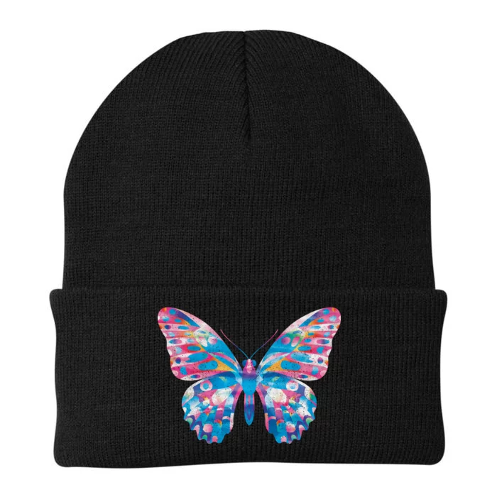 Wavy Colorful Butterfly Illustration Knit Cap Winter Beanie