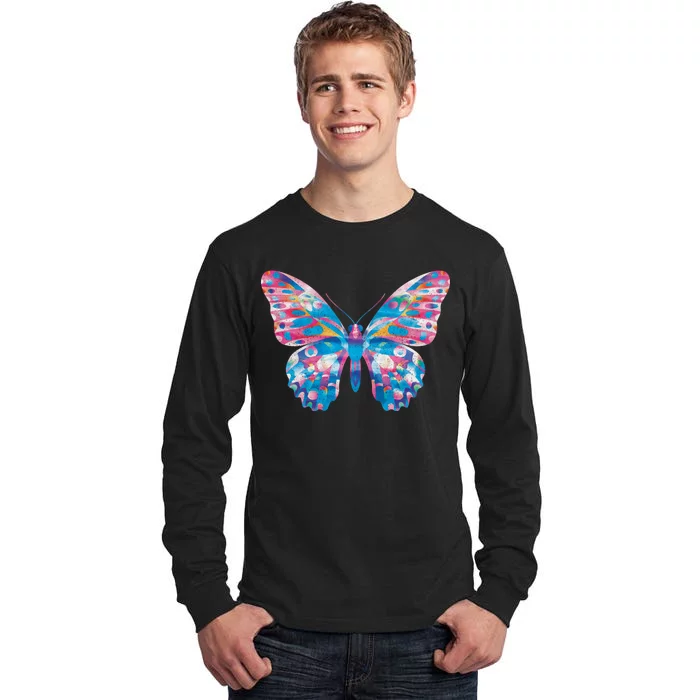 Wavy Colorful Butterfly Illustration Tall Long Sleeve T-Shirt