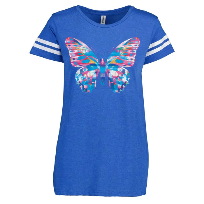 Wavy Colorful Butterfly Illustration Enza Ladies Jersey Football T-Shirt