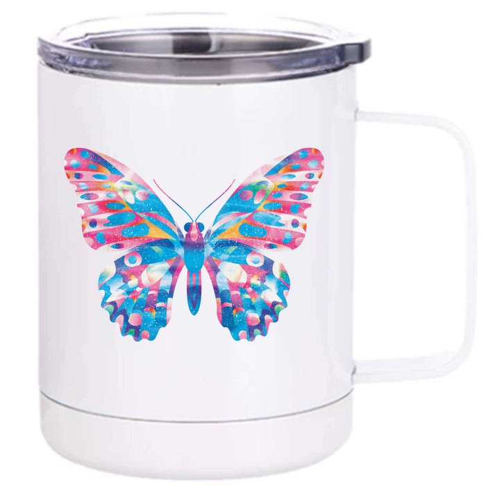 Wavy Colorful Butterfly Illustration Front & Back 12oz Stainless Steel Tumbler Cup