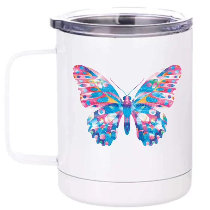 Wavy Colorful Butterfly Illustration Front & Back 12oz Stainless Steel Tumbler Cup