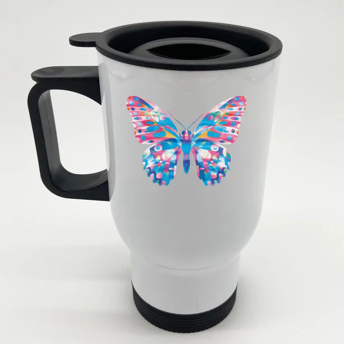 Wavy Colorful Butterfly Illustration Front & Back Stainless Steel Travel Mug