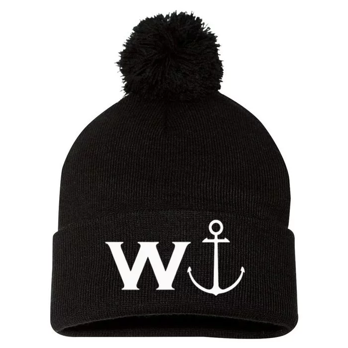 W Anchor Wanker Funny Sailing Boating Pom Pom 12in Knit Beanie