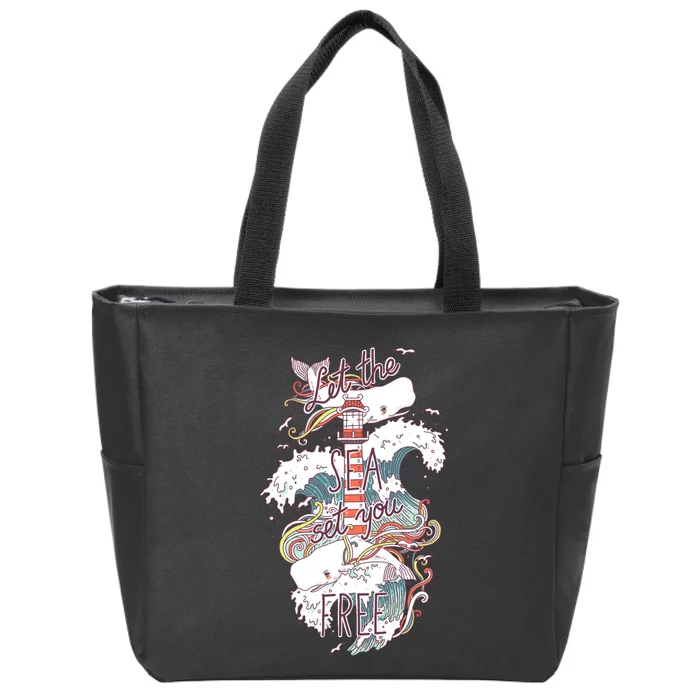 Whales And Waves Zip Tote Bag