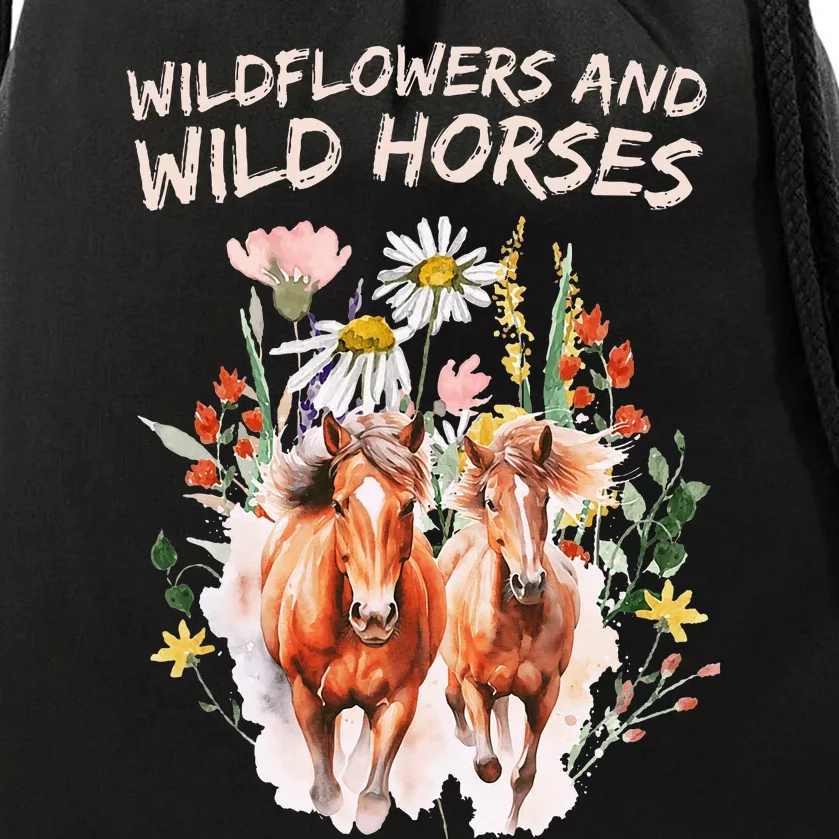 Wildflowers And Wild Horses Nature Beauty Country Drawstring Bag