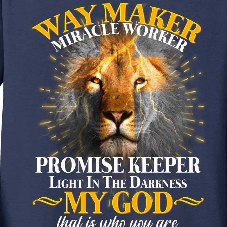 Way Maker Miracle Worker Lion Kids Long Sleeve Shirt