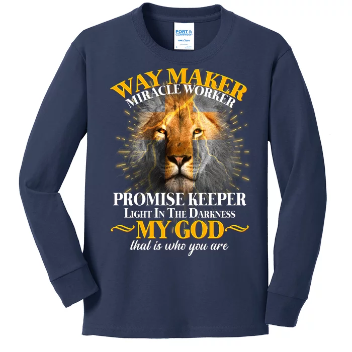 Way Maker Miracle Worker Lion Kids Long Sleeve Shirt