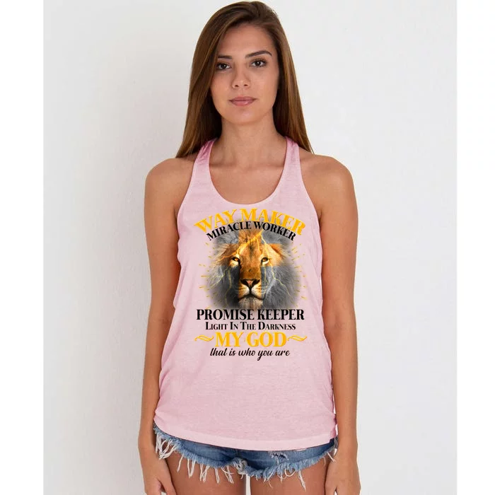 Way Maker Miracle Worker Lion Women's Knotted Racerback Tank