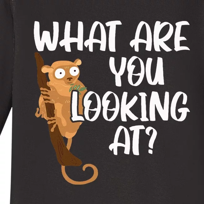 What Are You Looking At Big Eyes Animal Lover Tarsier Baby Long Sleeve Bodysuit