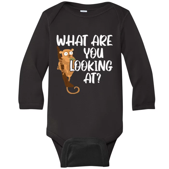 What Are You Looking At Big Eyes Animal Lover Tarsier Baby Long Sleeve Bodysuit