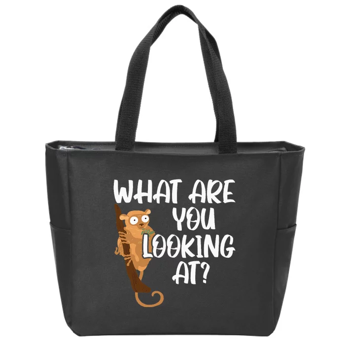 What Are You Looking At Big Eyes Animal Lover Tarsier Zip Tote Bag