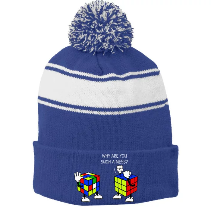 Why Are You Such A Mess Funny Speed Cubing Stripe Pom Pom Beanie