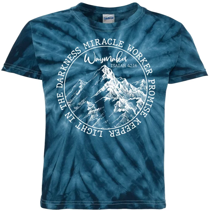 Waymaker Isaiah 42:16 Nature Mountains Kids Tie-Dye T-Shirt