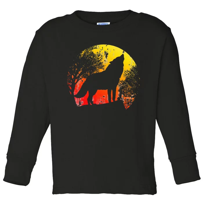 Wild Animal Zoo Keeper Gift Idea Retro Wolf Toddler Long Sleeve Shirt