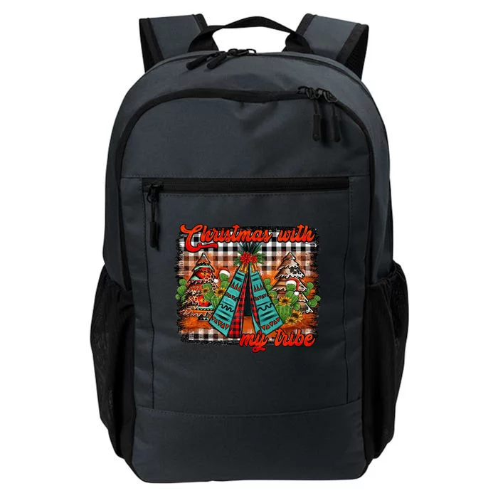 Western Boho Aztec Cowhide Red Plaid Christmas With My Tribe Gift Daily Commute Backpack