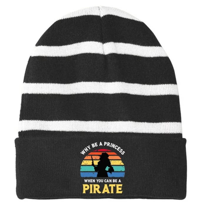 Why Be A Princess Pirate Skull Crossbones Freebooter Striped Beanie with Solid Band