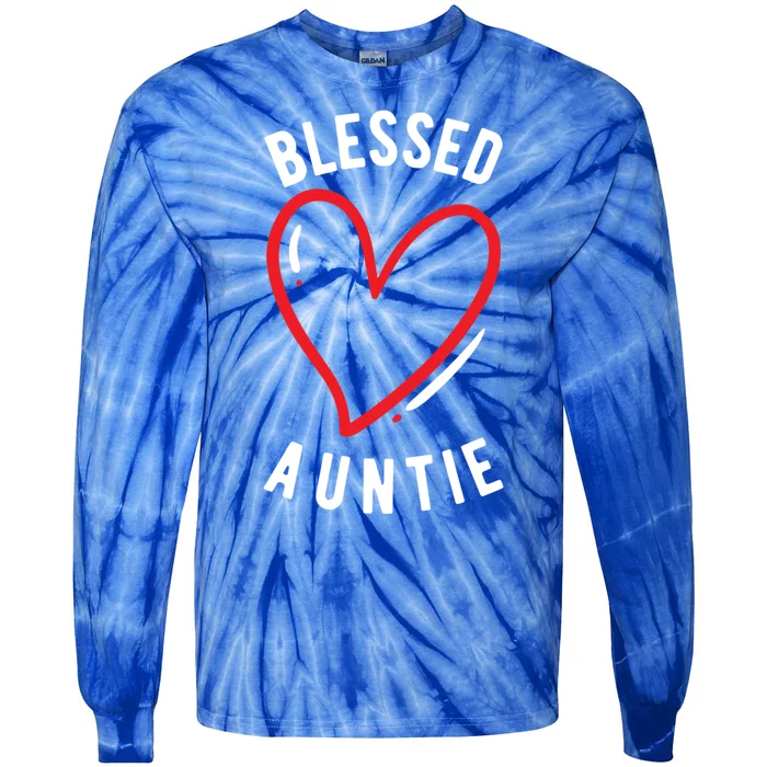 Wo Blessed Auntie Cute Love Heart Aunt Reveal Vibes Gift Tie-Dye Long Sleeve Shirt