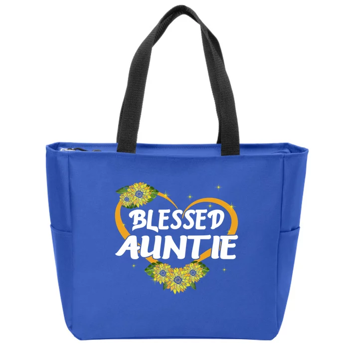 Wo Blessed Auntie Sunflower Cute Gift Mothers Day Gift Zip Tote Bag