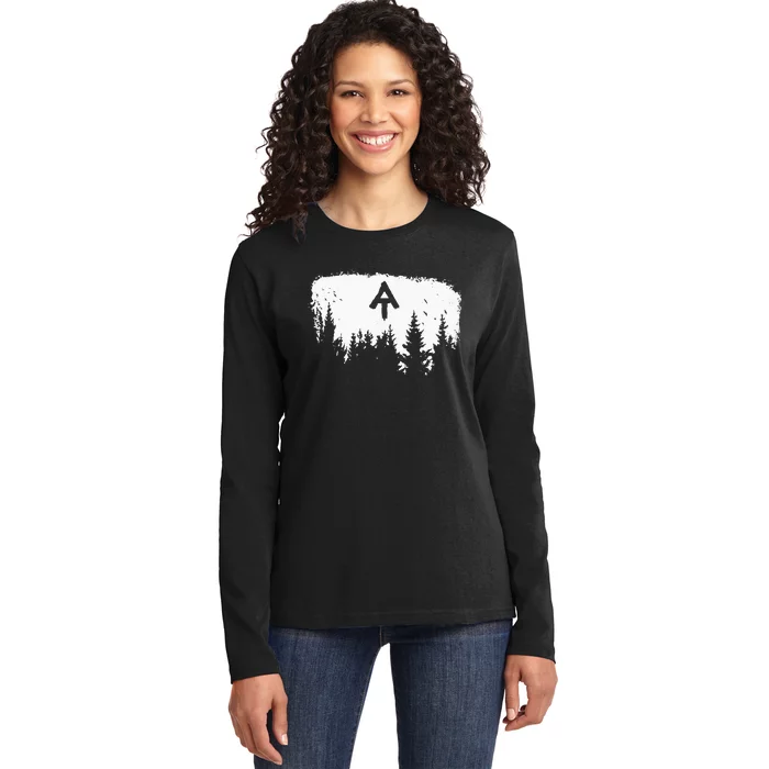 White Blaze Appalachian AT Trail Minimalist Pine Tree Hike Ladies Long Sleeve Shirt