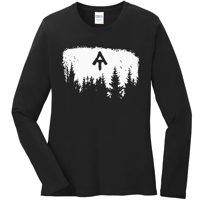 White Blaze Appalachian AT Trail Minimalist Pine Tree Hike Ladies Long Sleeve Shirt