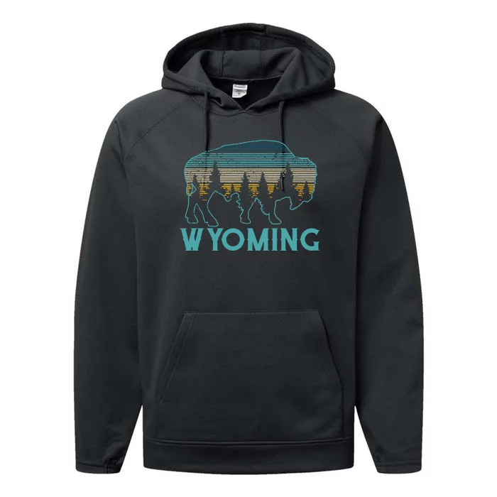 Wyoming Bison American Buffalo Vintage Souvenir Gift Performance Fleece Hoodie