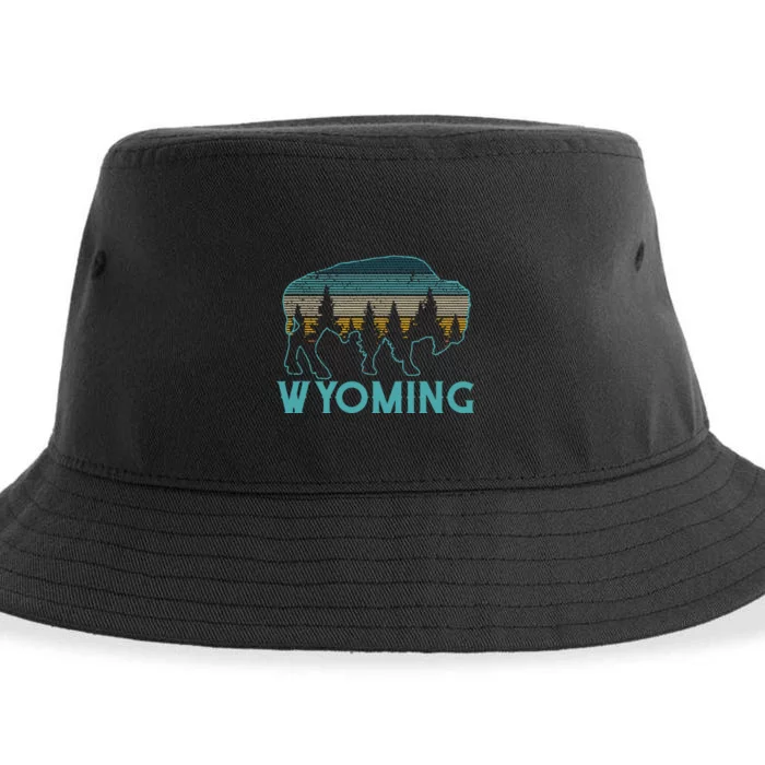 Wyoming Bison American Buffalo Vintage Souvenir Gift Sustainable Bucket Hat