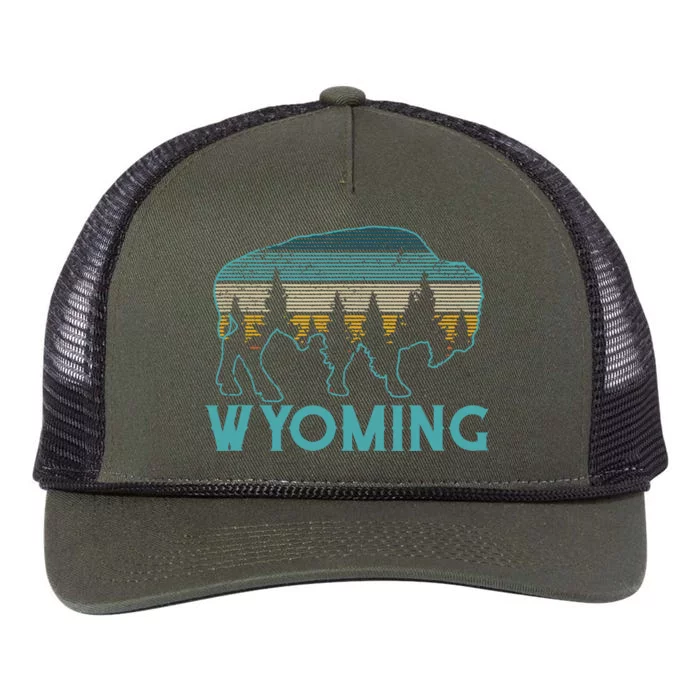 Wyoming Bison American Buffalo Vintage Souvenir Gift Retro Rope Trucker Hat Cap