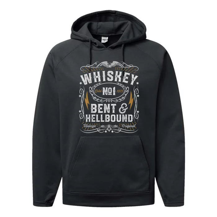 Whiskey Bent And Hellbound Country Music Biker Bourbon Performance Fleece Hoodie