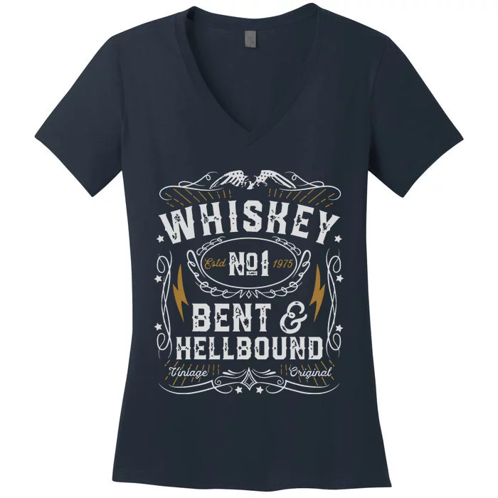 Whiskey Bent And Hellbound Country Music Biker Bourbon Gift Women's V-Neck T-Shirt