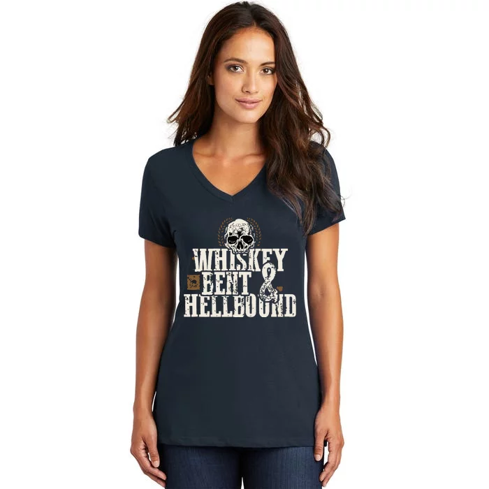 Whiskey Bent And Hellbound Shirts Distressed Biker Style Women's V-Neck T-Shirt