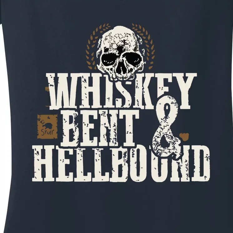 Whiskey Bent And Hellbound Shirts Distressed Biker Style Women's V-Neck T-Shirt