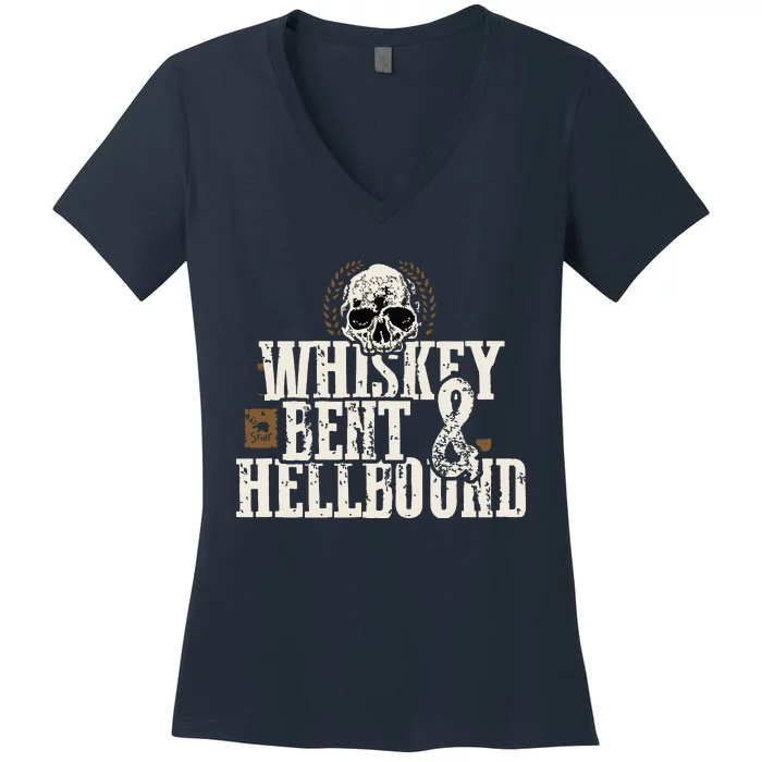 Whiskey Bent And Hellbound Shirts Distressed Biker Style Women's V-Neck T-Shirt